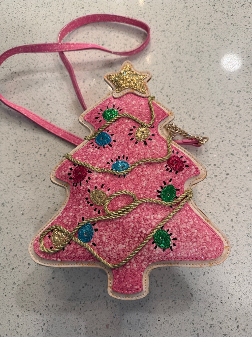 Pink Christmas Tree Crossbody Bag with Glitter Star